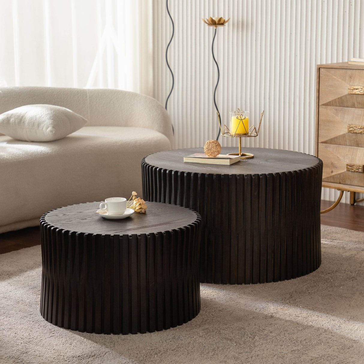 2-Piece Vintage Solid Wood Round Coffee Table Set - Sleep Galleria