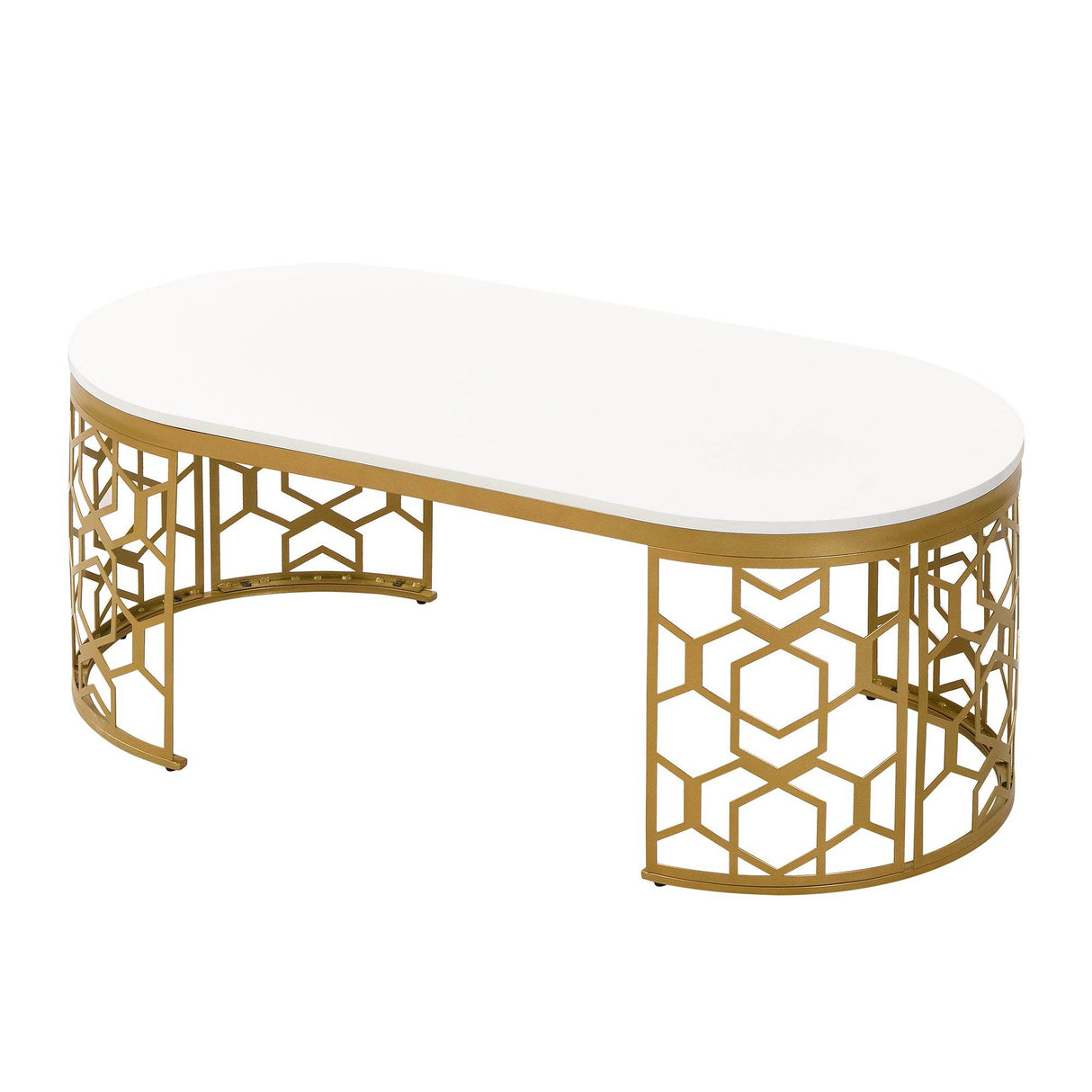 Modern Oval White MDF Gold Metal Coffee Table - Sleep Galleria