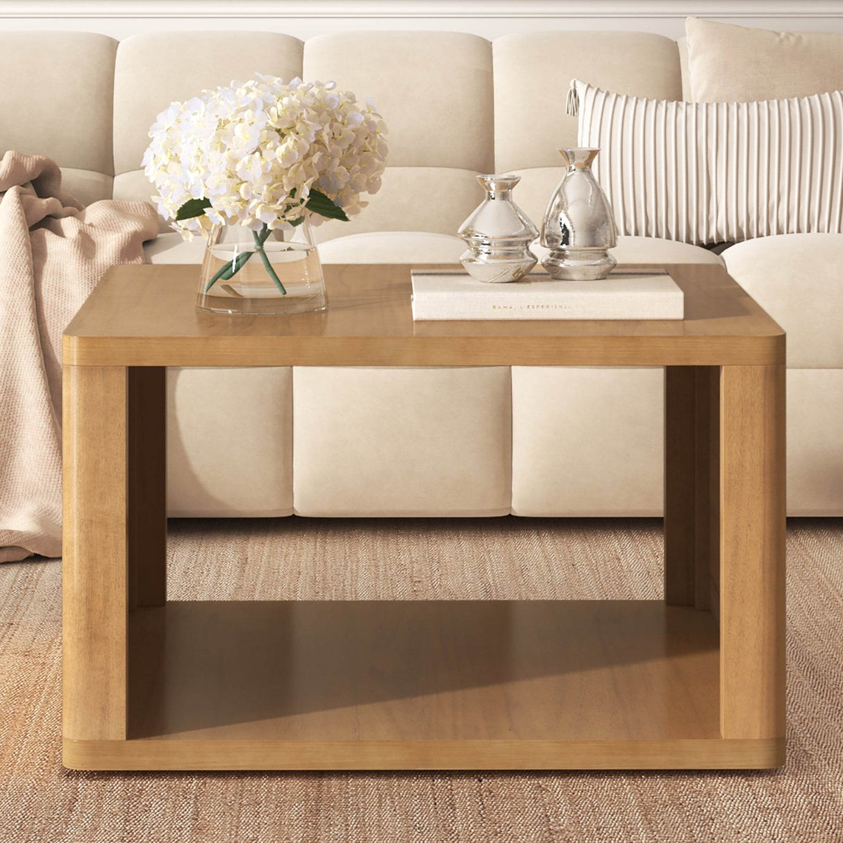 Natural Farmhouse Square Coffee Table With Storage - Sleep Galleria