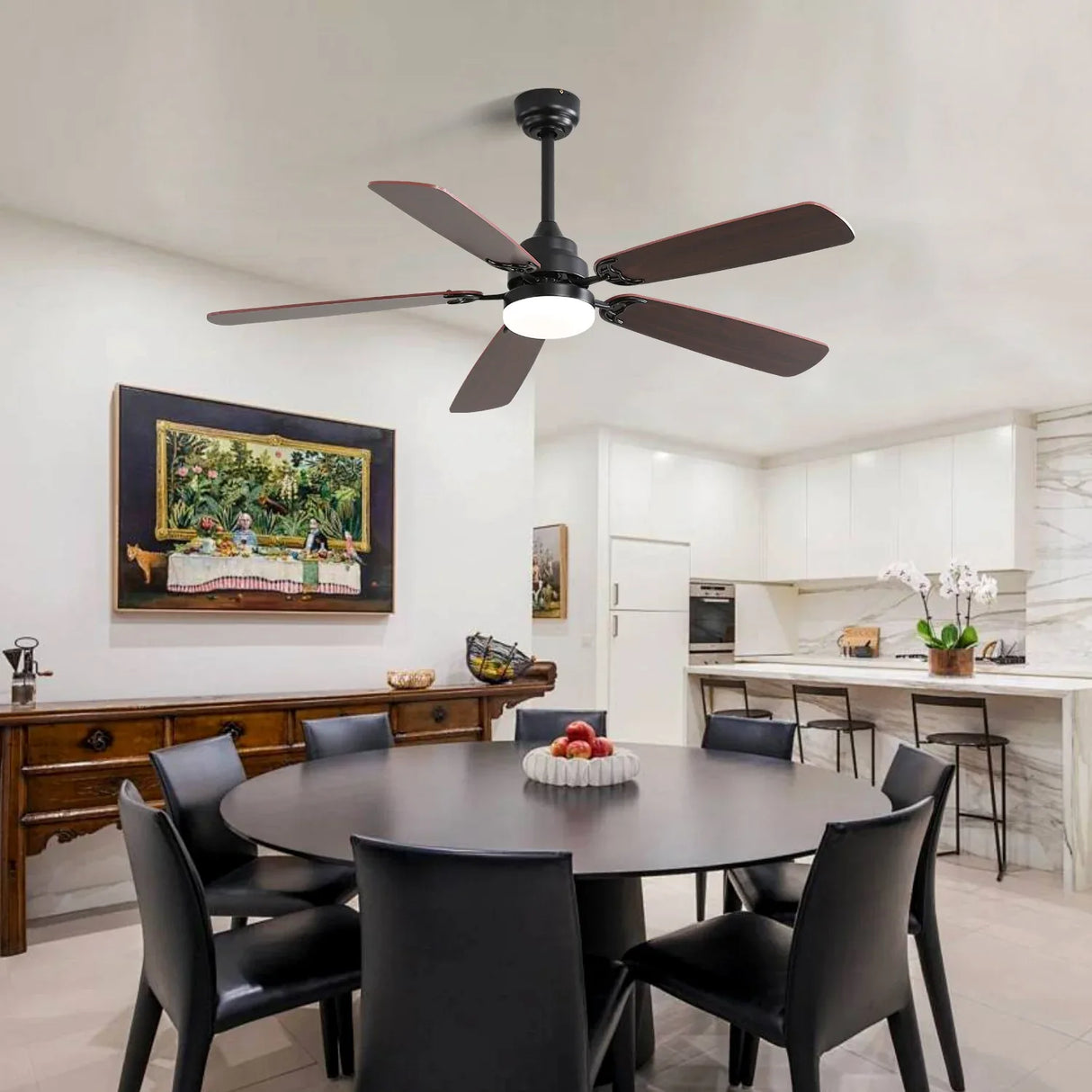 52-Inch Matte Black Reversible DC Motor Ceiling Fan With Light - Omega Lifestyles
