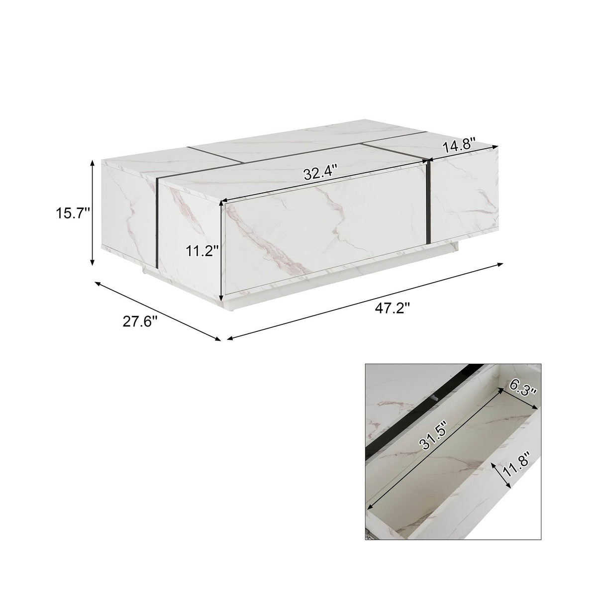 Modern White MDF Sliding Top Coffee Table With Storage - Sleep Galleria