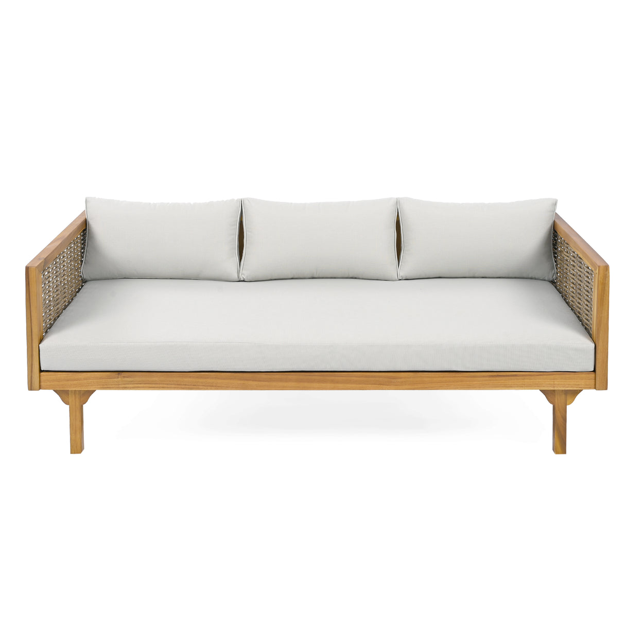 Acacia Wood Rattan Armrest 3-Seater Outdoor Daybed