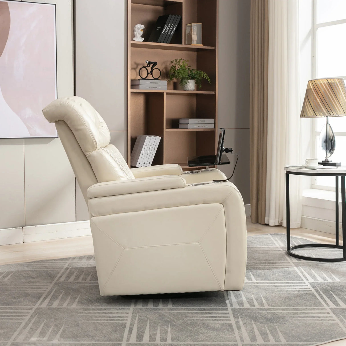 Power PU Leather Recliner Chair With Tray Table USB Port - Omega Lifestyles