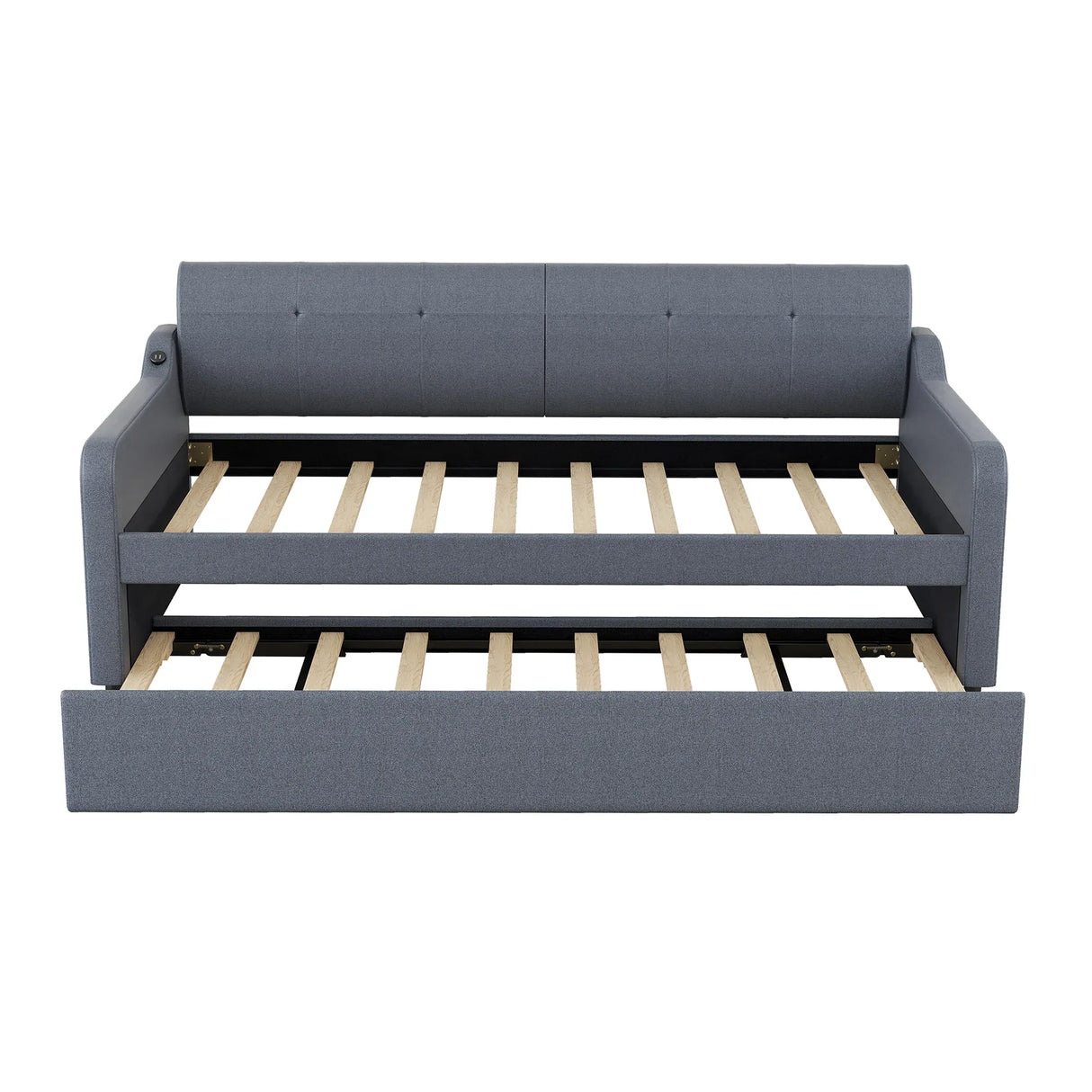 Twin Upholstered Daybed With Trundle And USB Charging - Omega Lifestyles