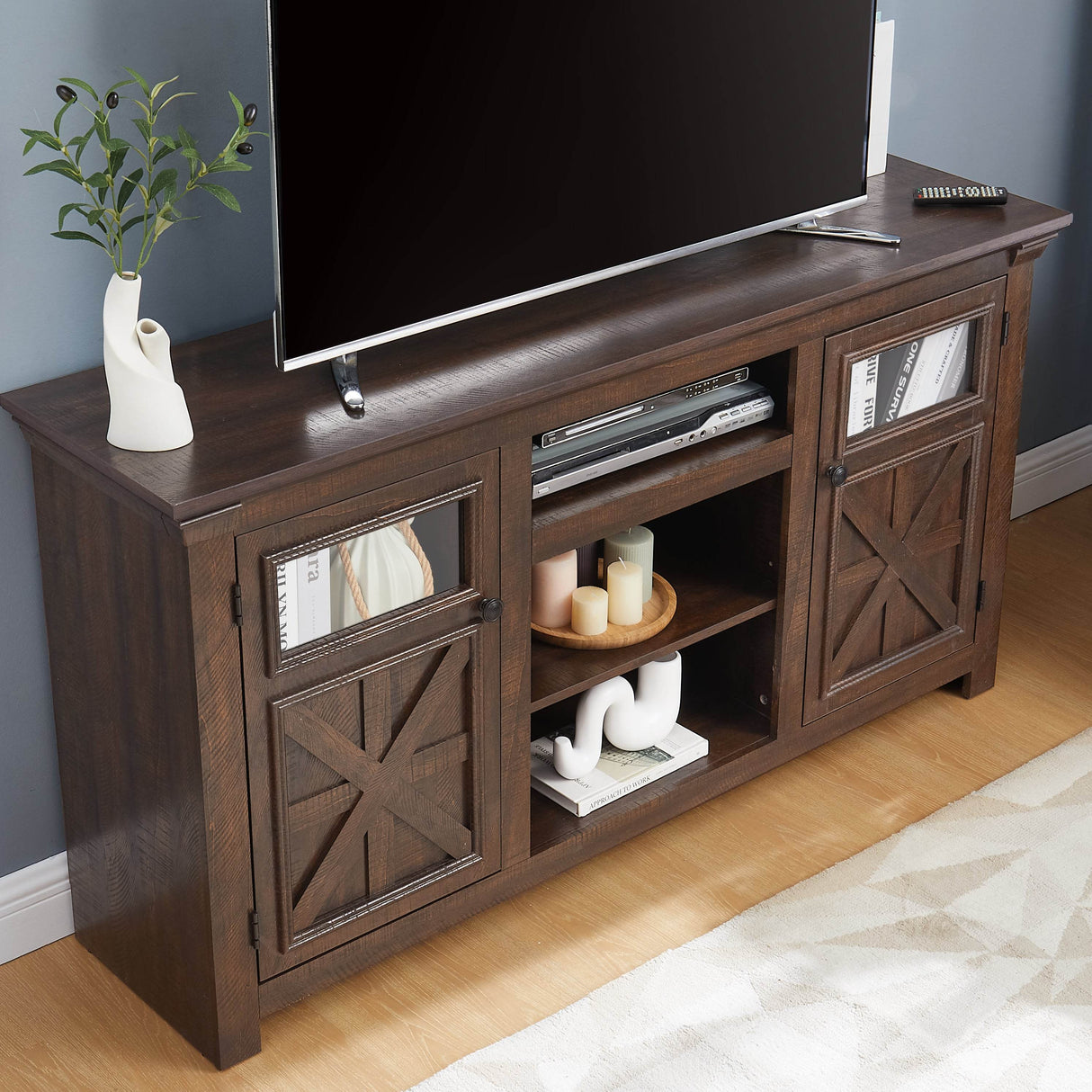 Farmhouse Style Espresso TV Stand Console Cabinet - Sleep Galleria