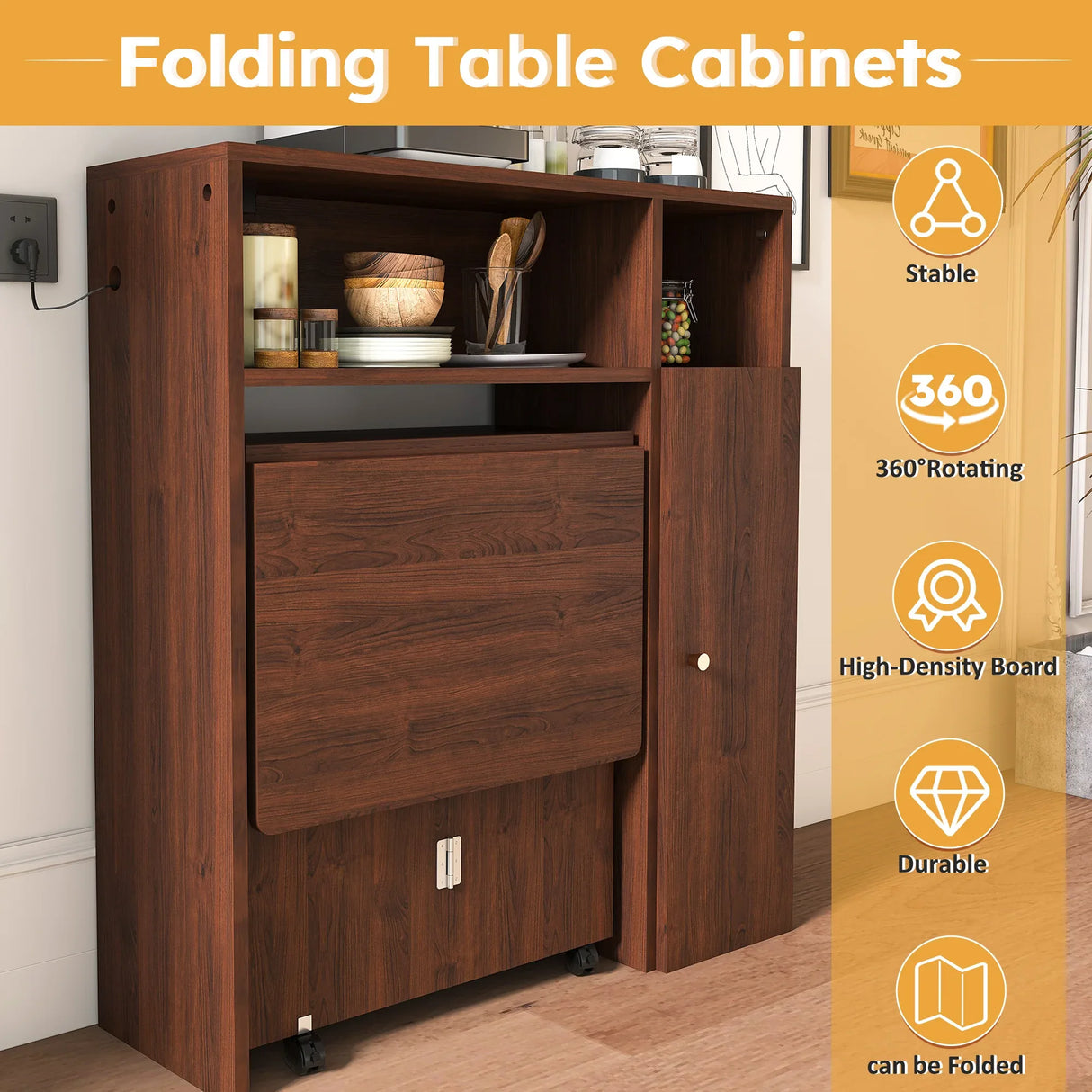 Multifunctional Folding Dining Table With Wall-Mounted Sideboard Storage - Omega Lifestyles