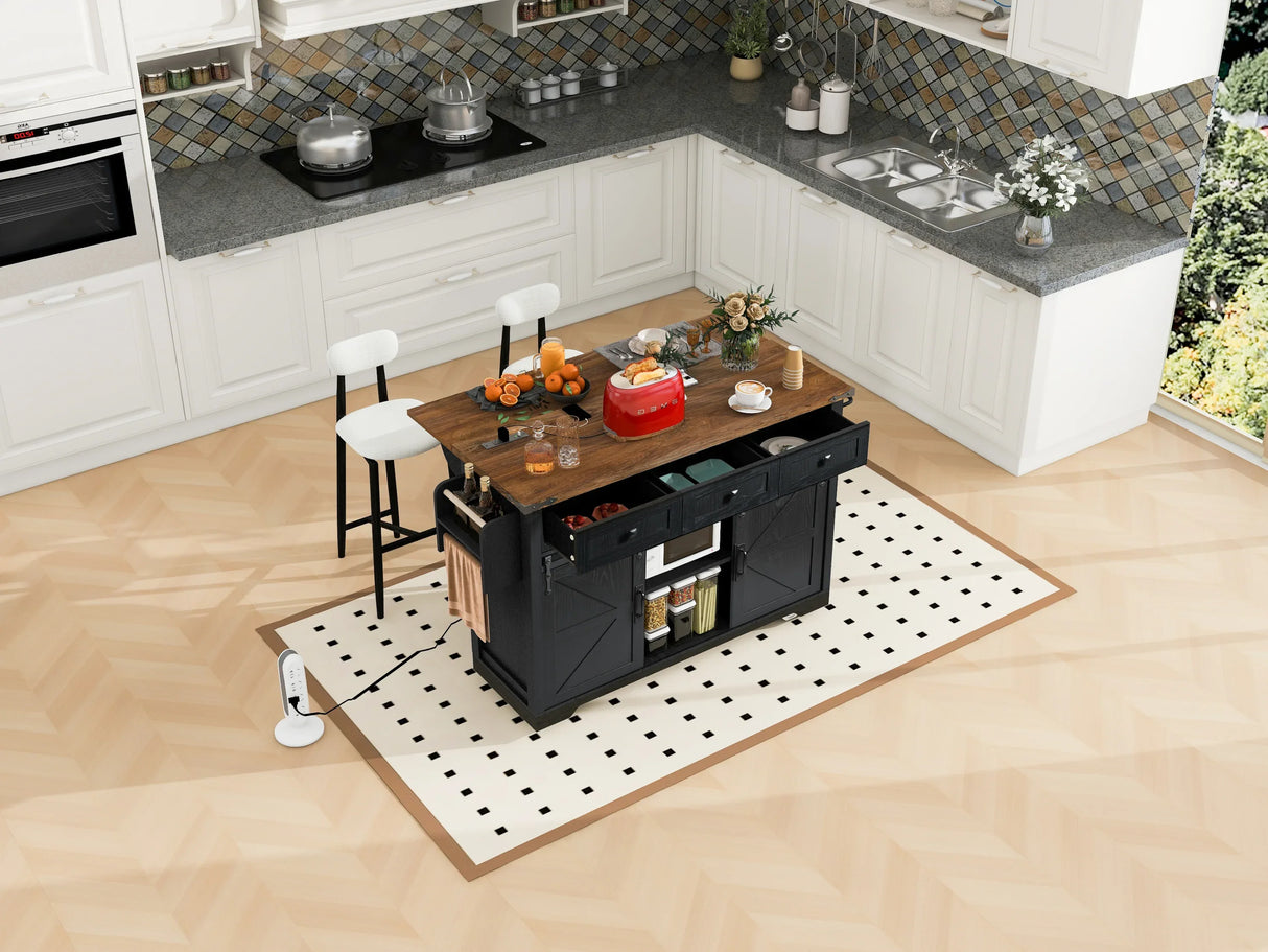 Farmhouse Kitchen Island Rolling Cart With Power Outlet - Omega Lifestyles