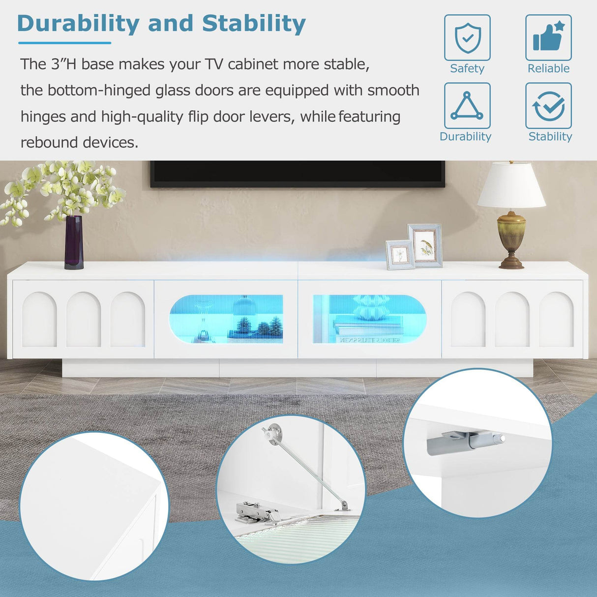 Smart LED White TV Stand With Storage Cabinets - Sleep Galleria