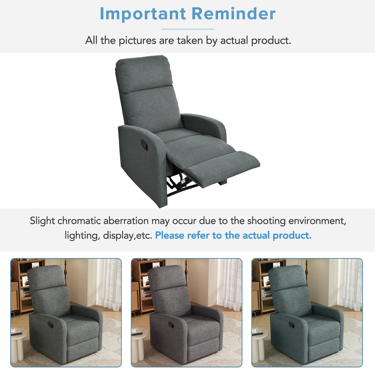 Manual Adjustable Recliner Chair Charcoal Polyester Upholstery - Omega Lifestyles