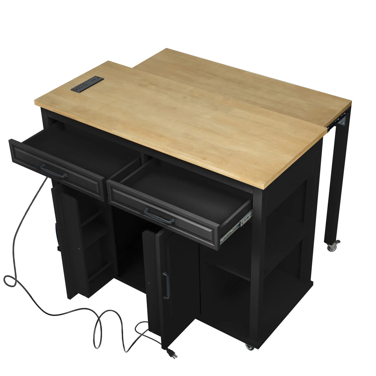 Extendable Rubber Wood Veneer Kitchen Island Cart - Omega Lifestyles