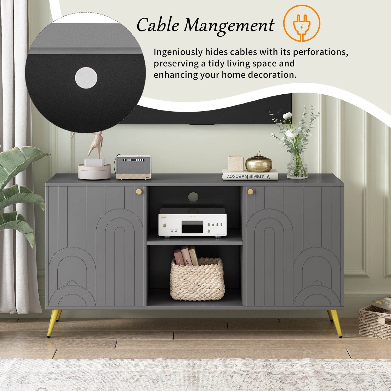 Modern Gray MDF TV Stand With Adjustable Shelf - Sleep Galleria