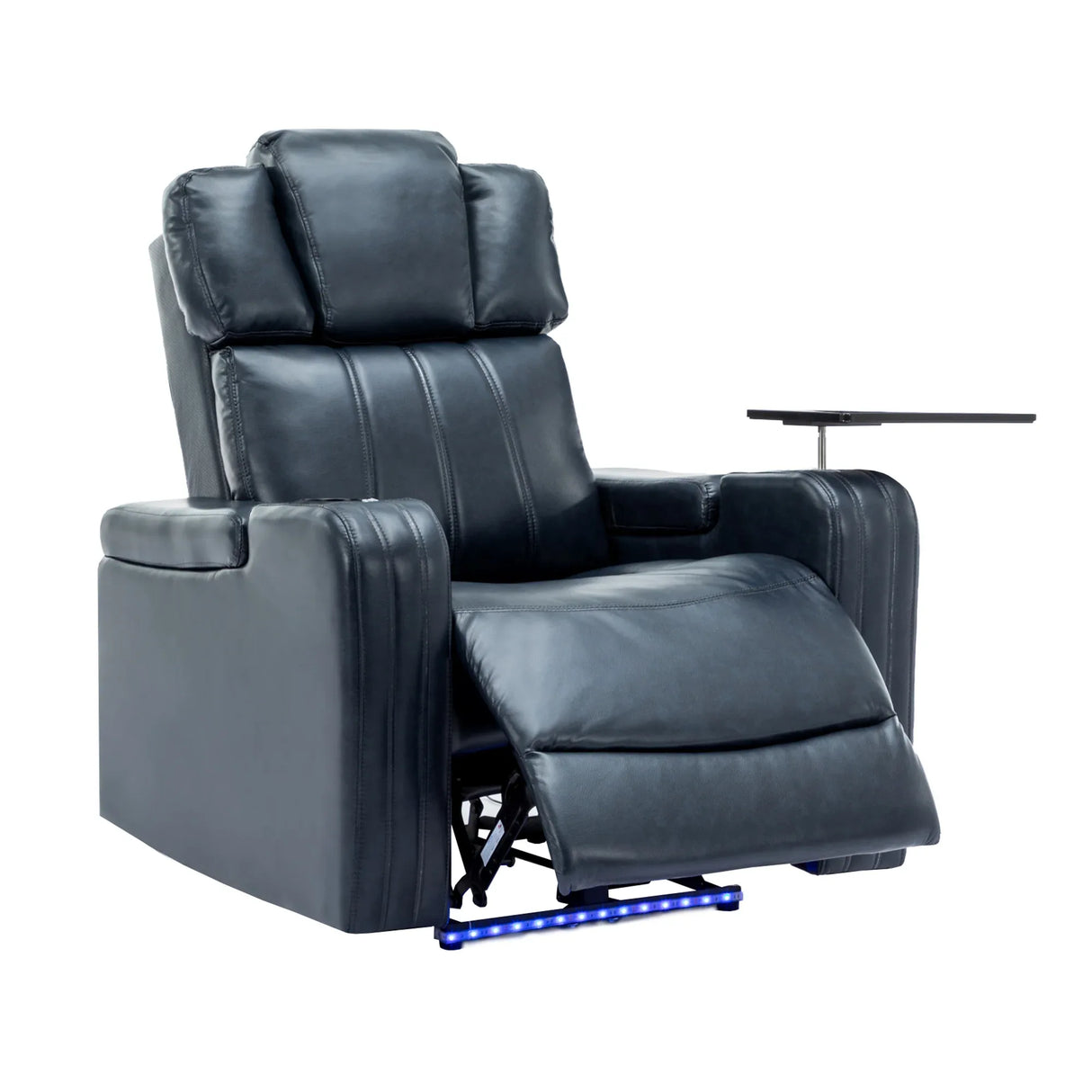 Blue PU Leather Power Recliner Chair With Cooling Cup Holder - Omega Lifestyles