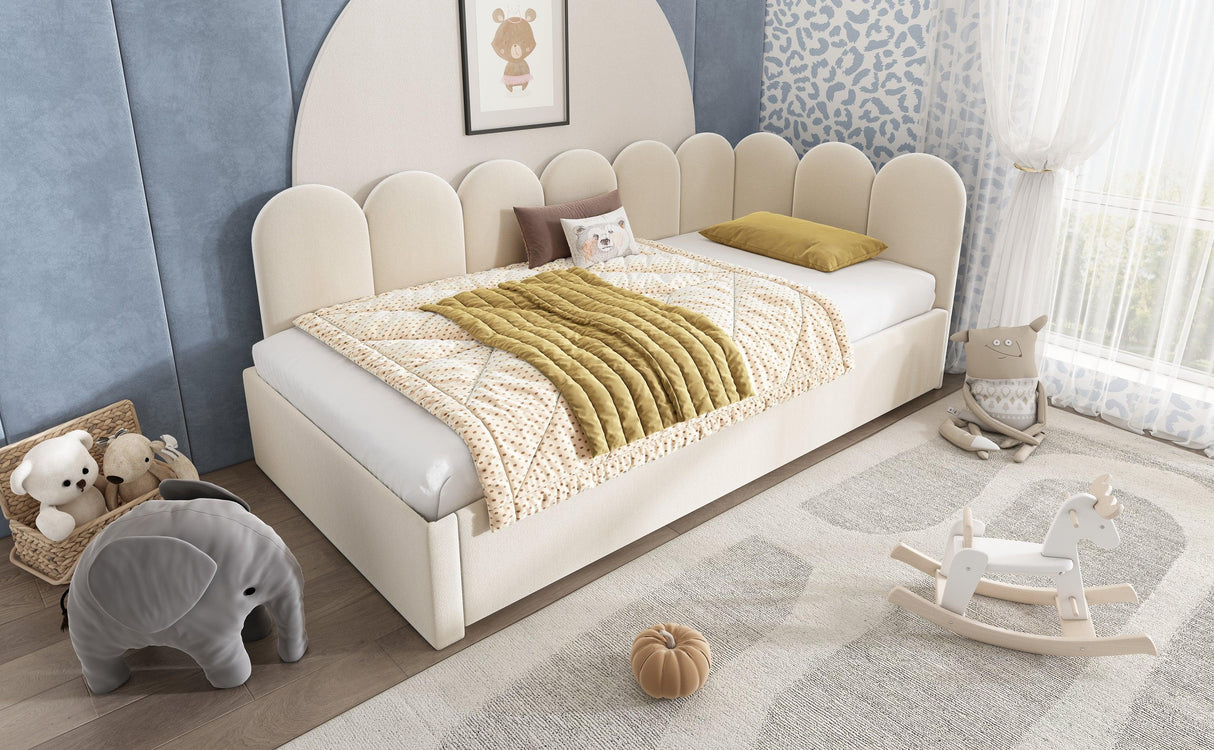 Beige Velvet L-Shaped Twin Daybed With Pull-Out Trundle - Omega Lifestyles