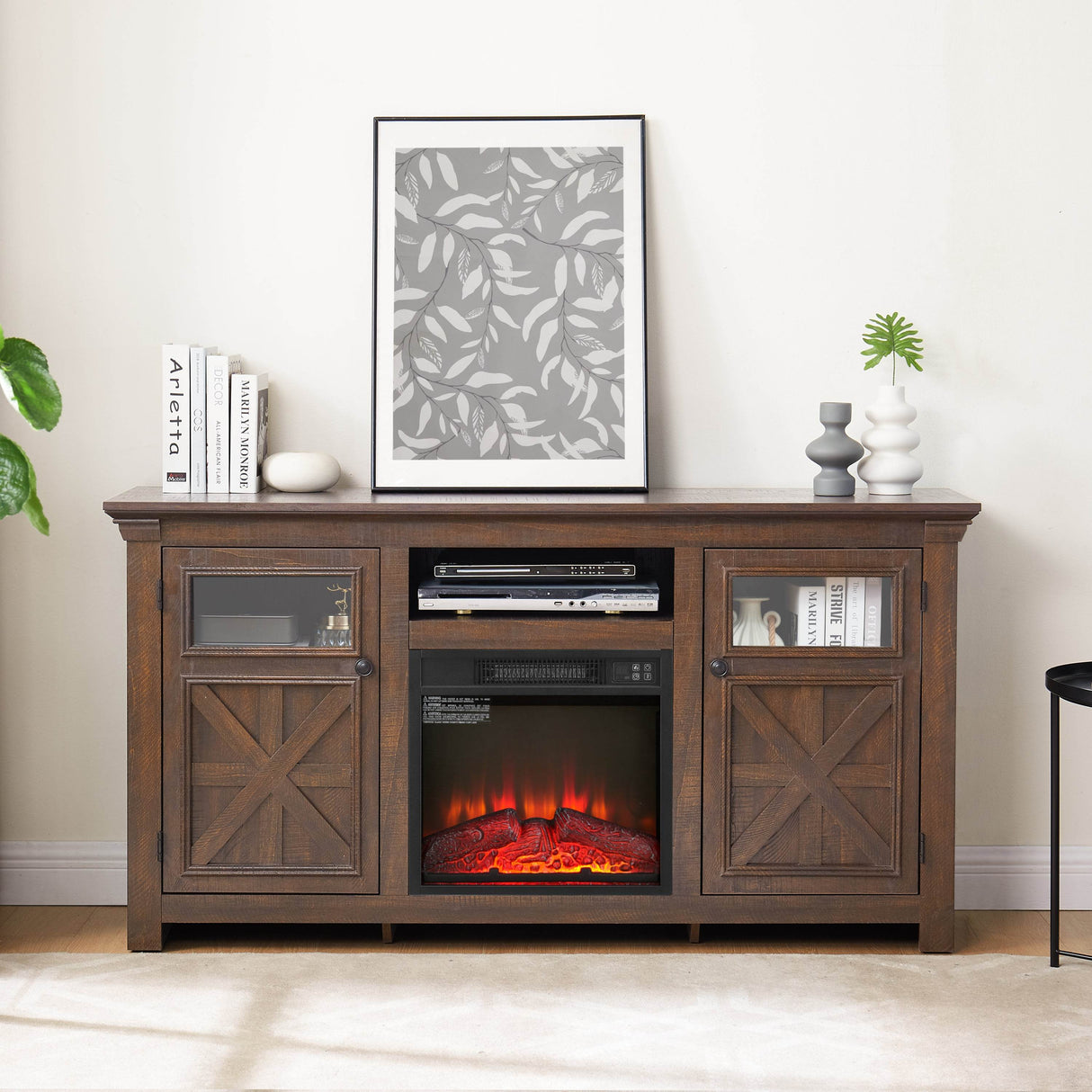 Farmhouse Espresso TV Stand With Fireplace Insert - Sleep Galleria