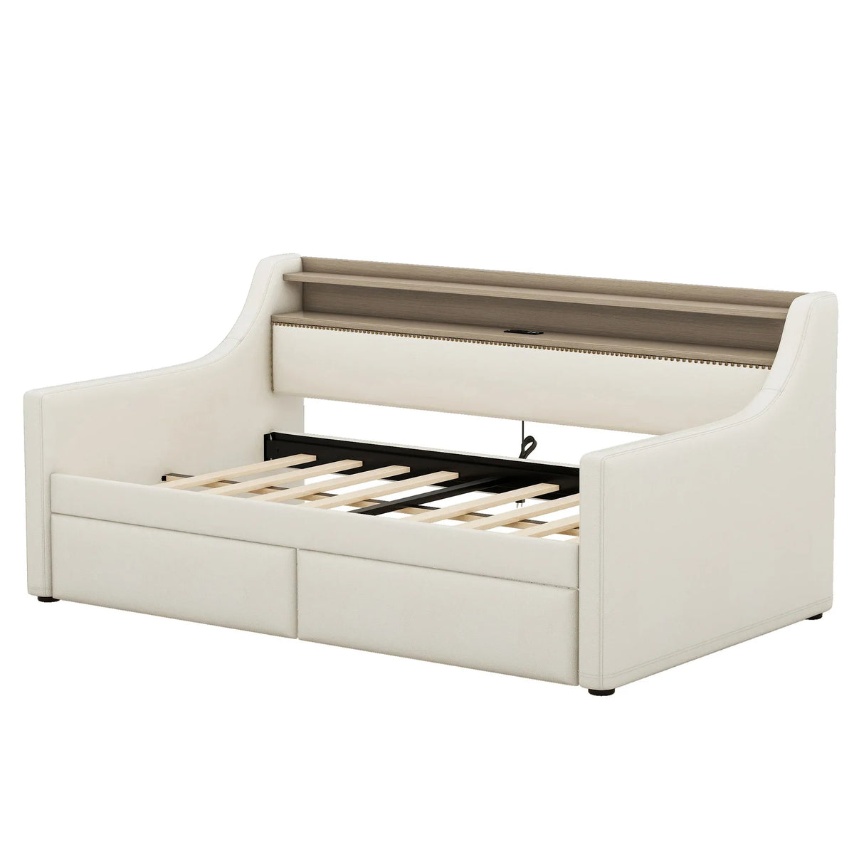 Twin PU Leather Daybed With Storage Drawers Charging Station - Omega Lifestyles