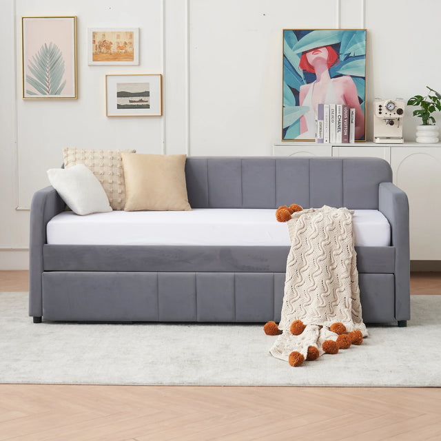 Twin Velvet Upholstered Daybed Frame With Trundle - Omega Lifestyles