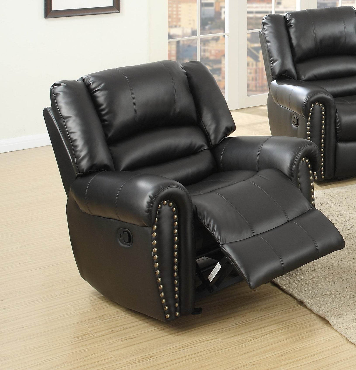 Manual Bonded Leather Recliner Chair With Cushion Seating