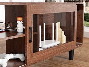 Mid Century Modern Walnut Wood TV Stand With Charging Station - Sleep Galleria