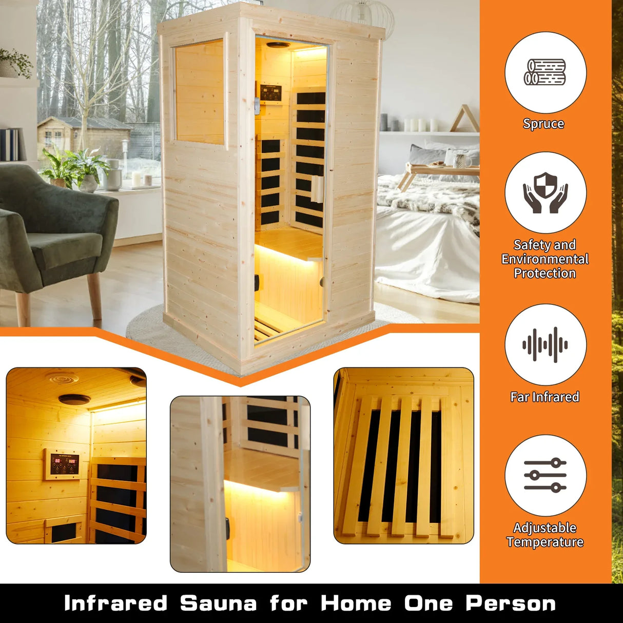 Single Person Spruce Wood Far Infrared Sauna - Omega Lifestyles