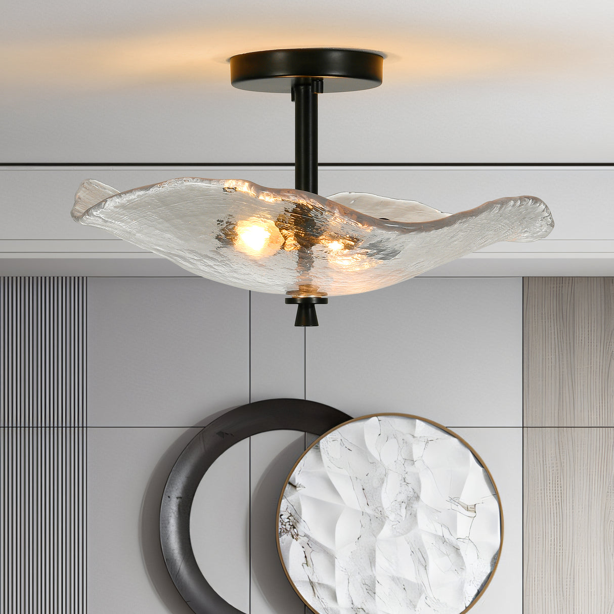 Black Water Ripple Glass Flush Mount Ceiling Light