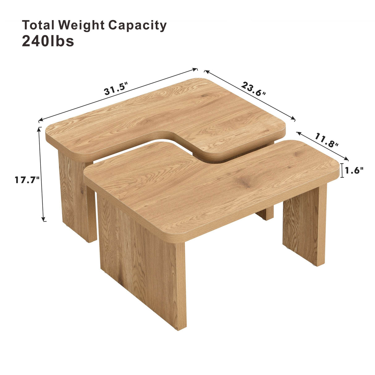 L-Shaped Oak MDF Detachable Farmhouse Coffee Table - Sleep Galleria