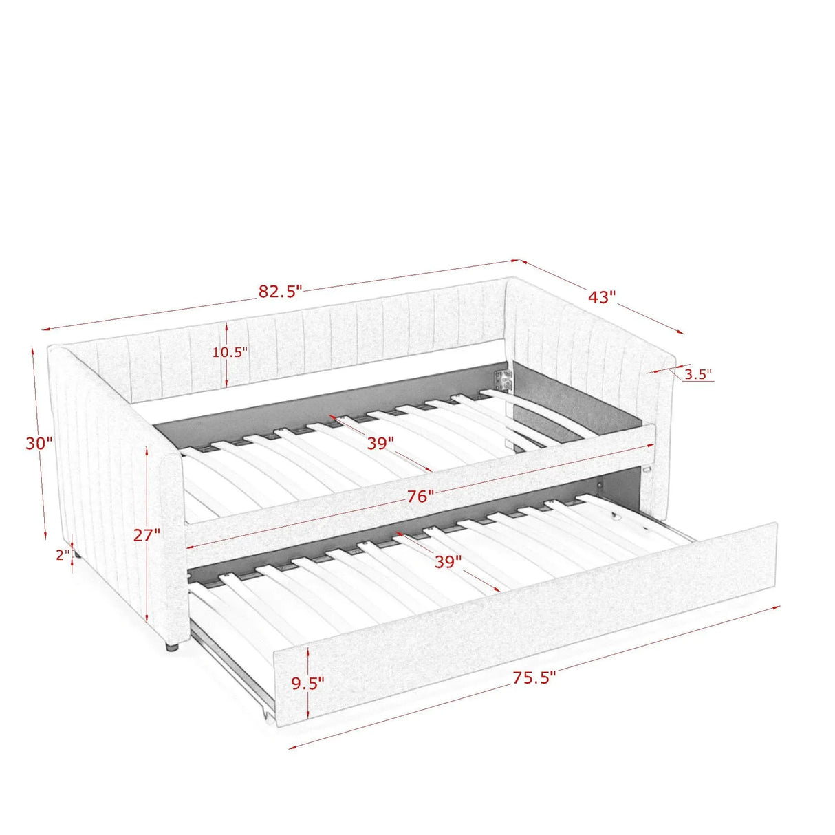 Twin Upholstered Linen Daybed With Functional Trundle - Omega Lifestyles