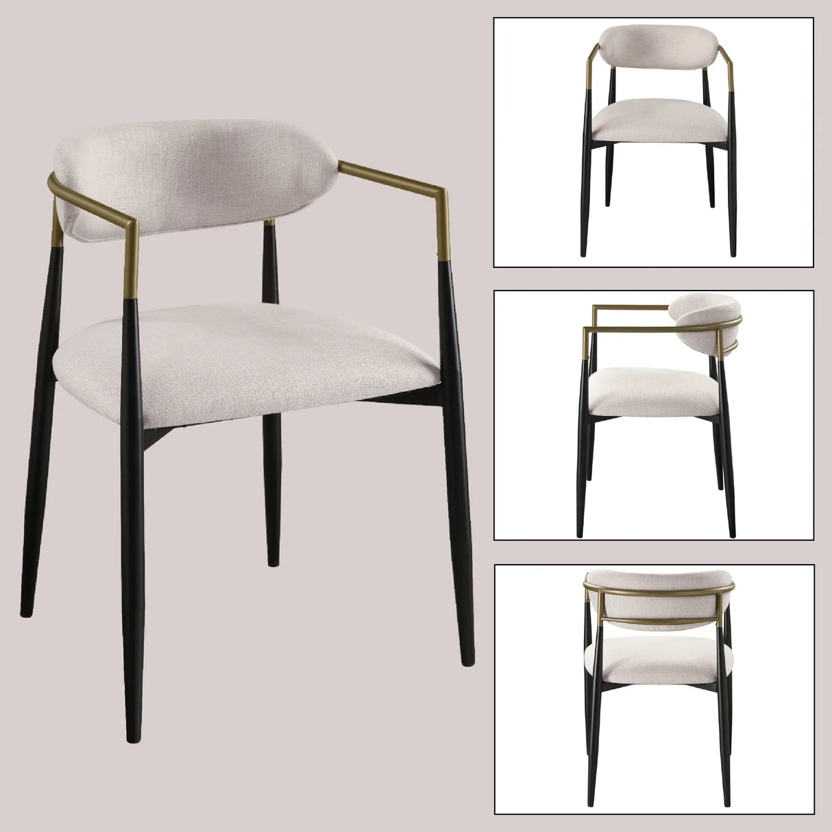 Set of 2 Beige Linen Upholstered Metal Frame Side Chairs - Omega Lifestyles