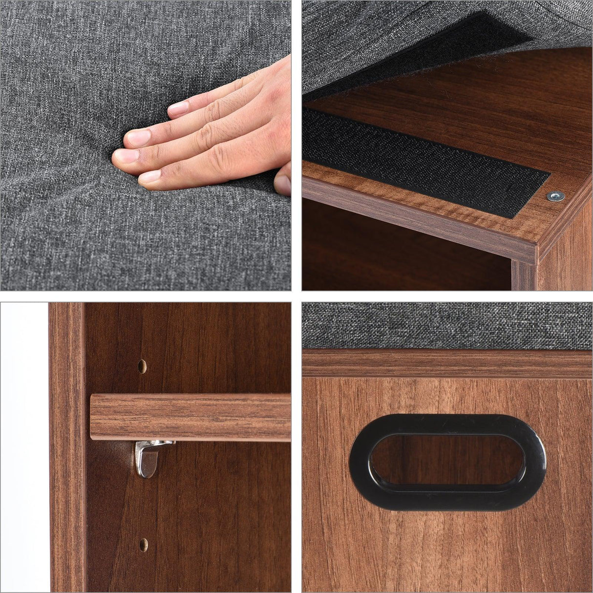 Walnut Wood Small Shoe Storage Bench With Cushion Seating - Omega Lifestyles