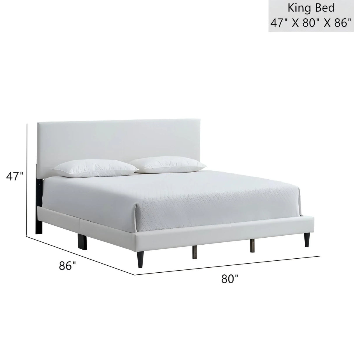 King Upholstered Adjustable Height White Faux Leather Bed Frame - Omega Lifestyles