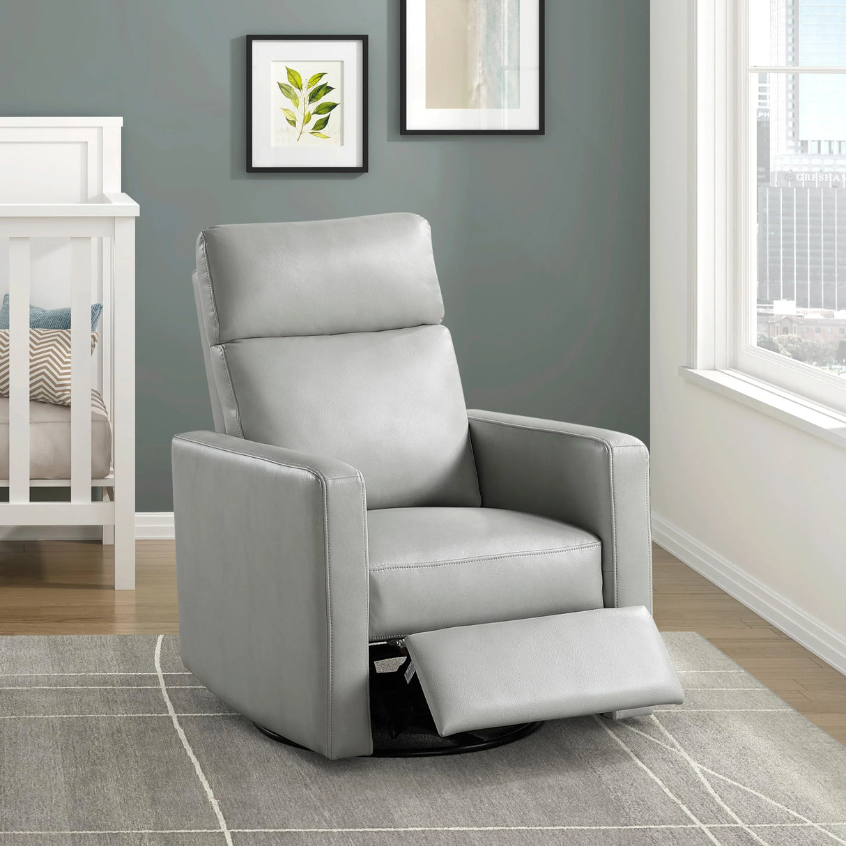 Contemporary Smoke Faux Leather Swivel Gliding Recliner Chair - Omega Lifestyles