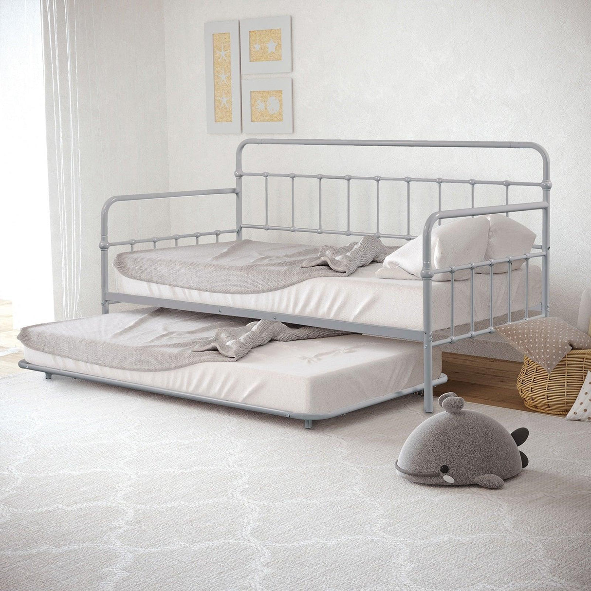 Twin Contemporary Silver Metal Daybed With Trundle - Omega Lifestyles