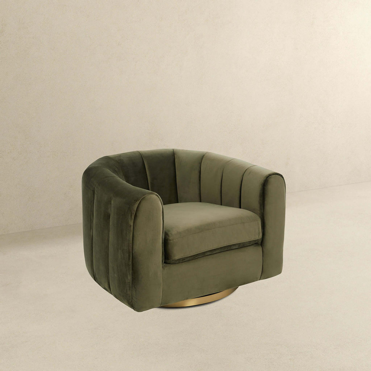 Green Velvet Gold-Plated Metal Swivel Accent Chair - Omega Lifestyles