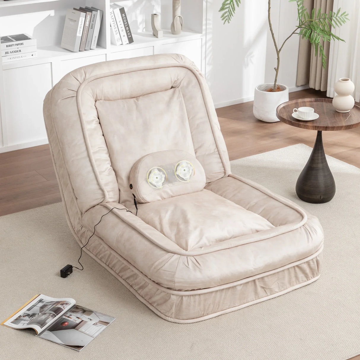 Adjustable Velvet Upholstered Massage Floor Sofa With Pillow - Omega Lifestyles