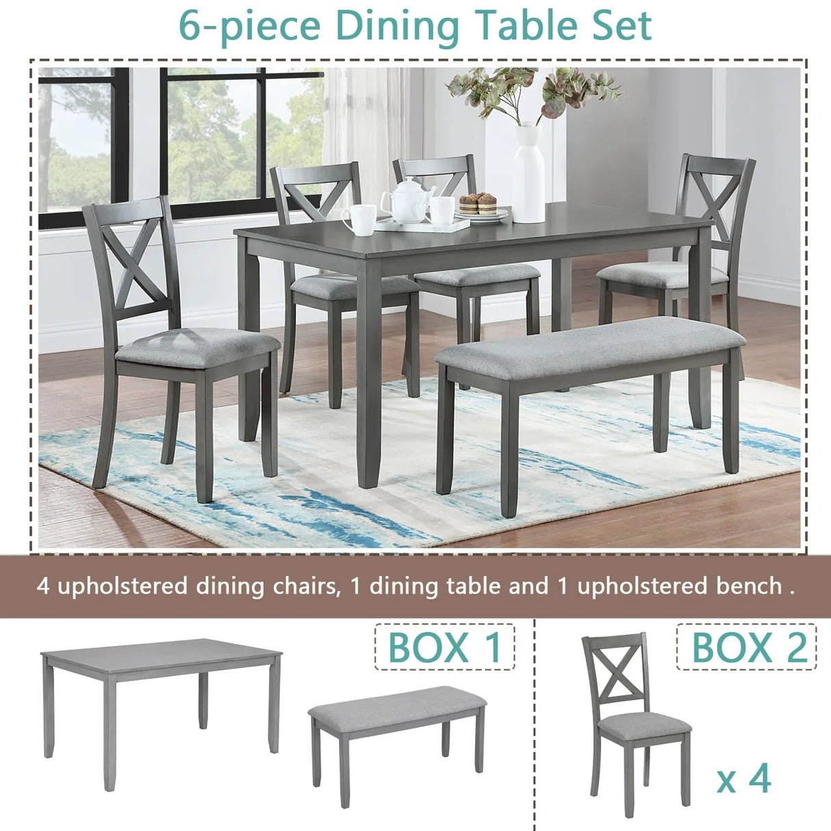 6-Piece Acacia Wood Dining Table Set With Upholstered Chairs - Omega Lifestyles