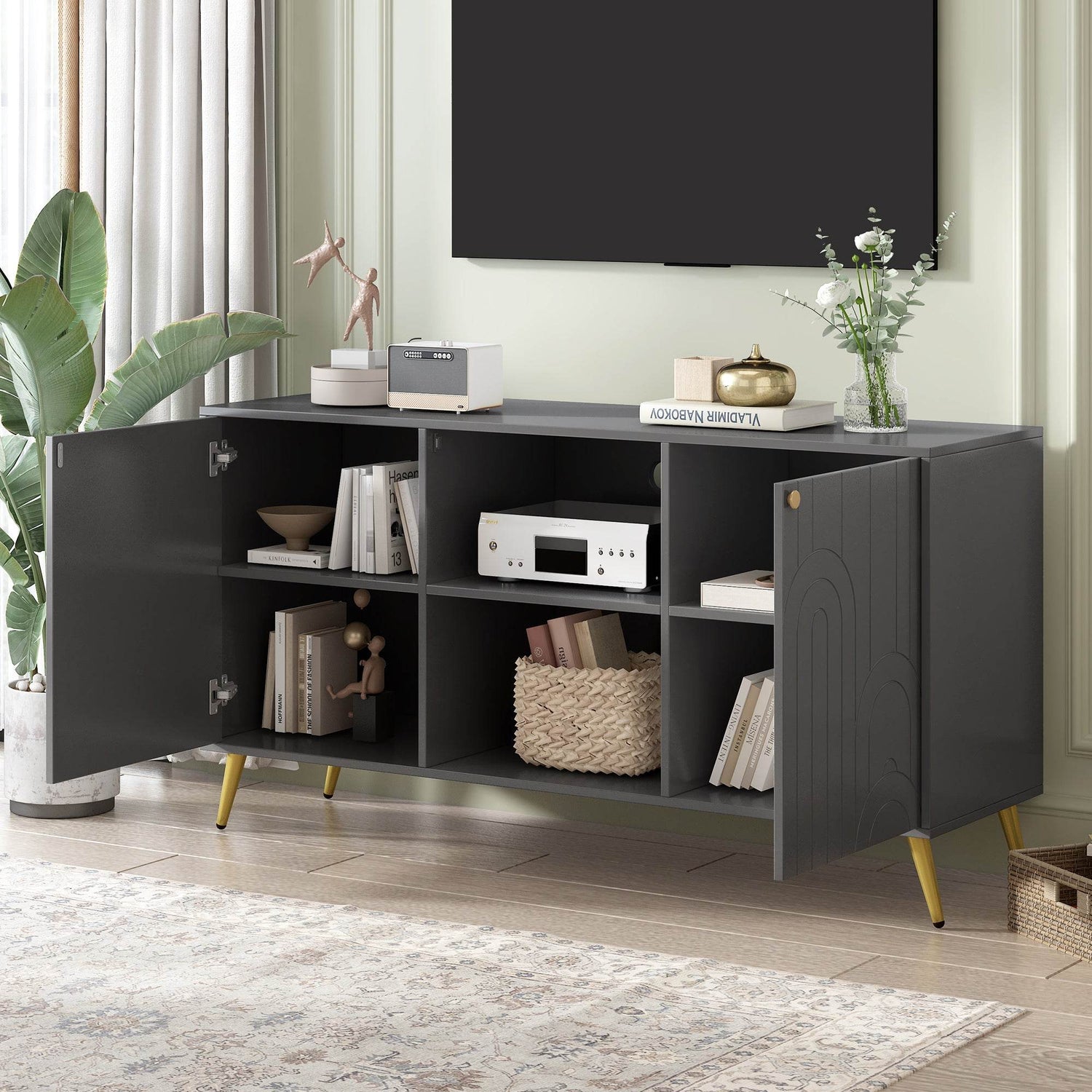 Modern Gray MDF TV Stand With Adjustable Shelf - Sleep Galleria