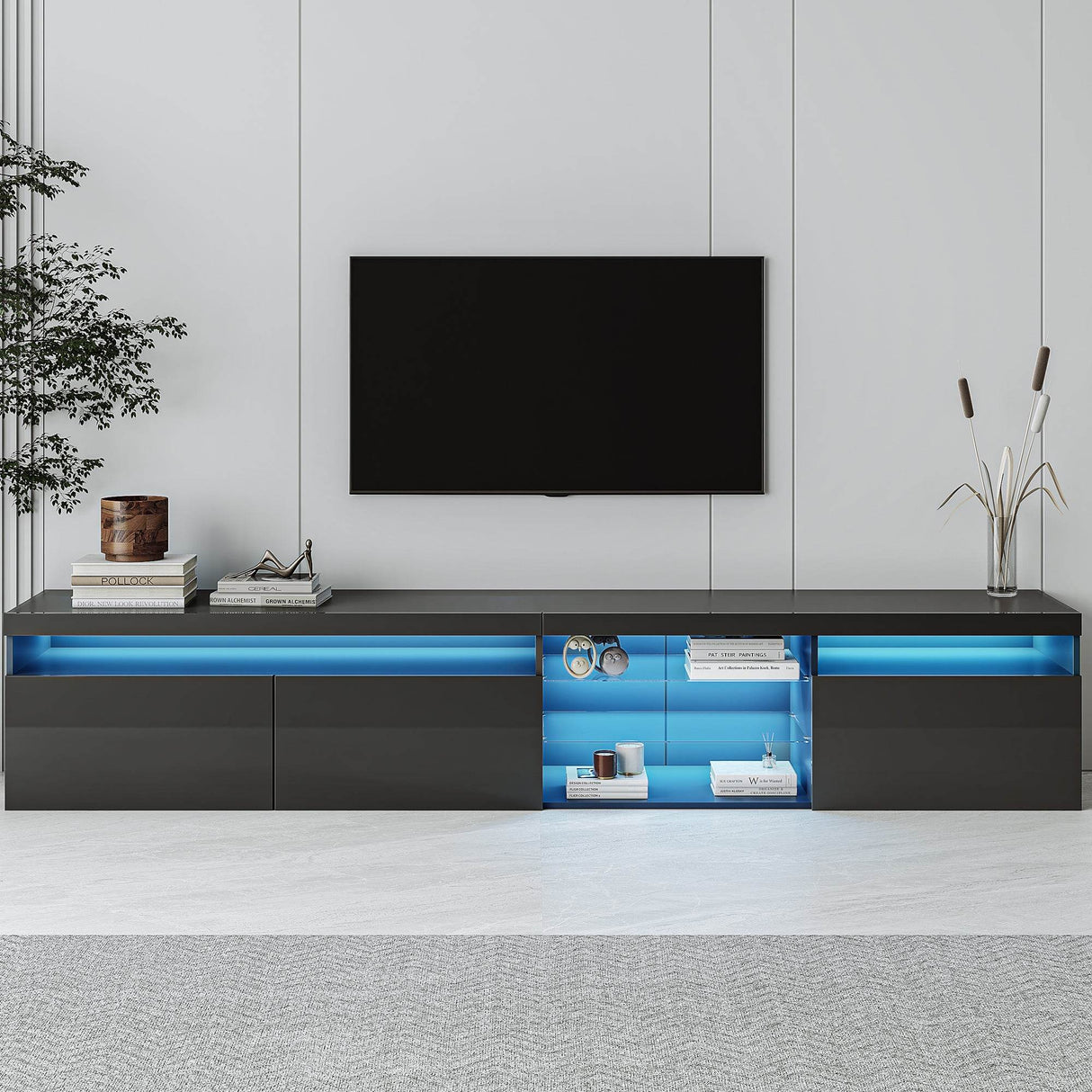 Modern Black Particle Board TV Stand With LED Lighting - Sleep Galleria