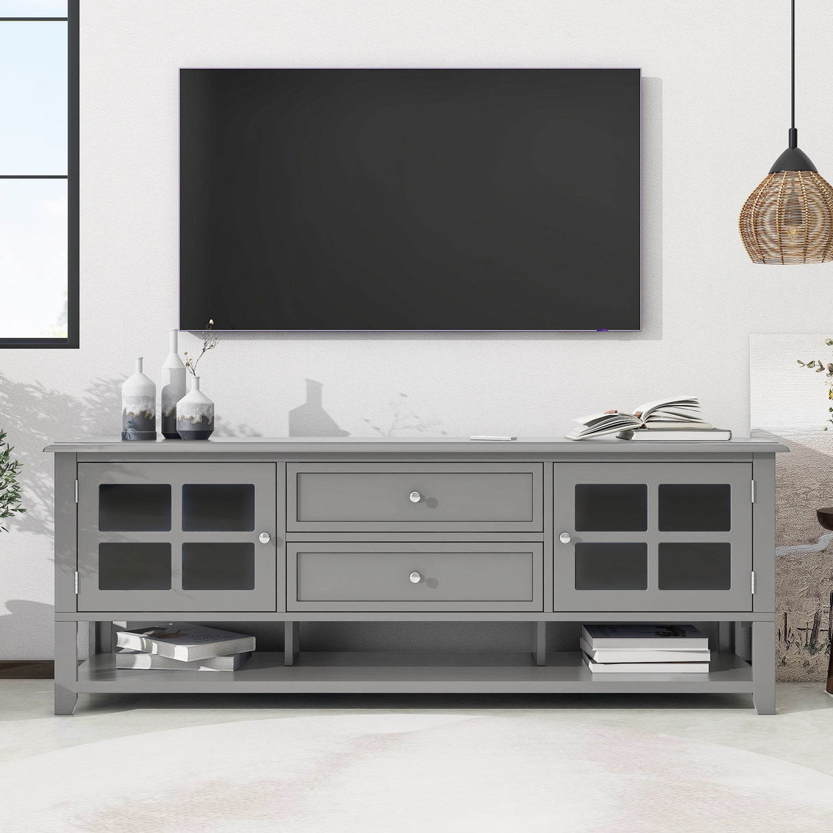 Modern Grey MDF TV Stand With Storage Cabinet - Sleep Galleria