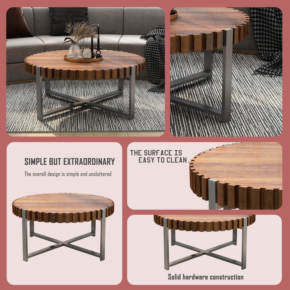 Modern Circular Wood Grain Drum-Shaped Coffee Table - Sleep Galleria