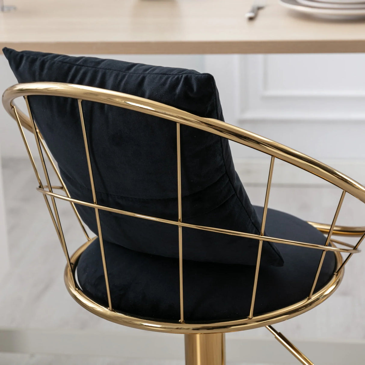 Set Of 2 Black Velvet Adjustable Height Bar Chairs - Omega Lifestyles