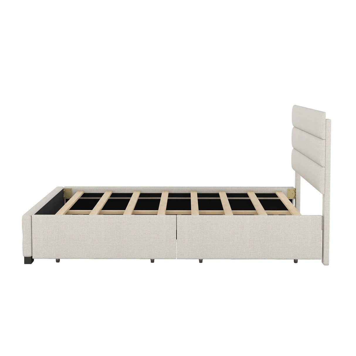 Queen Upholstered Platform Bed With Twin Trundle And Storage Drawers - Omega Lifestyles