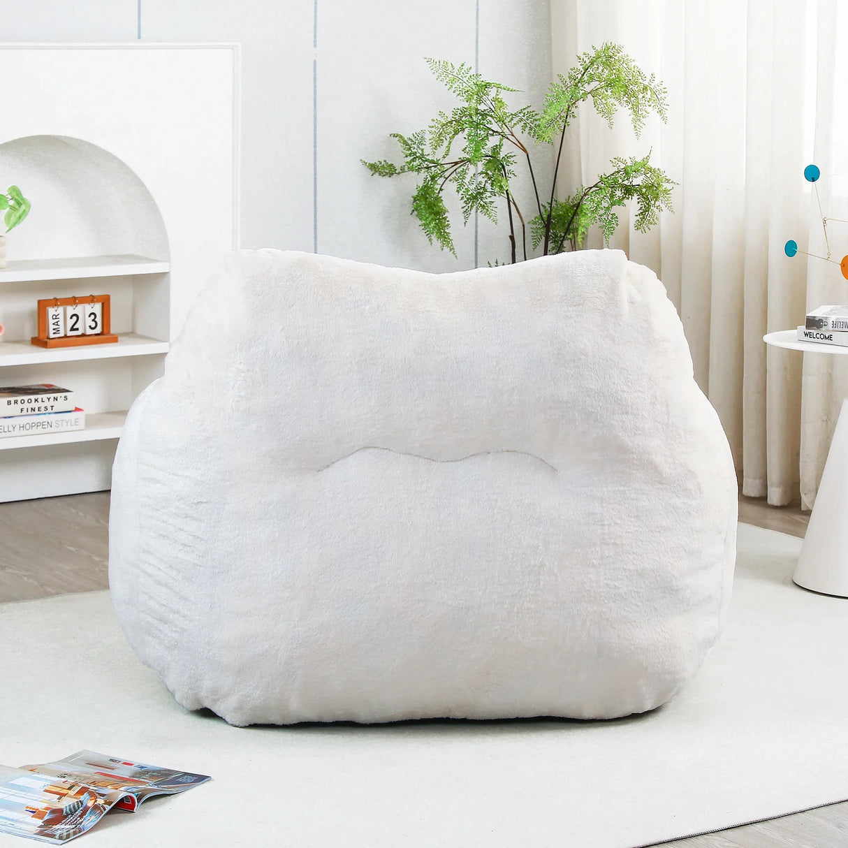 Large Faux Fur High-Density Foam Bean Bag Chair - Omega Lifestyles