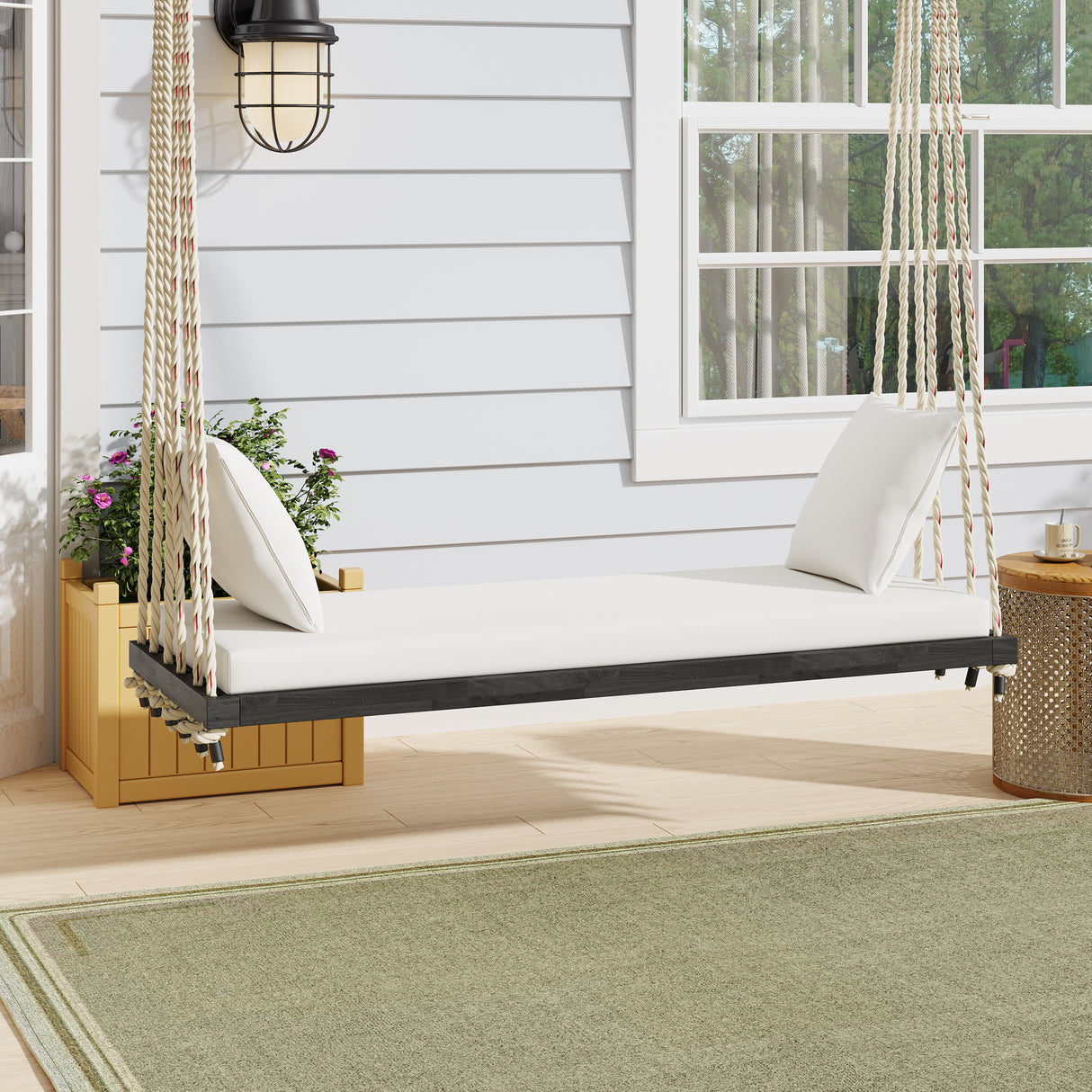 Acacia Wood Outdoor Patio Swing Chair With Cushions