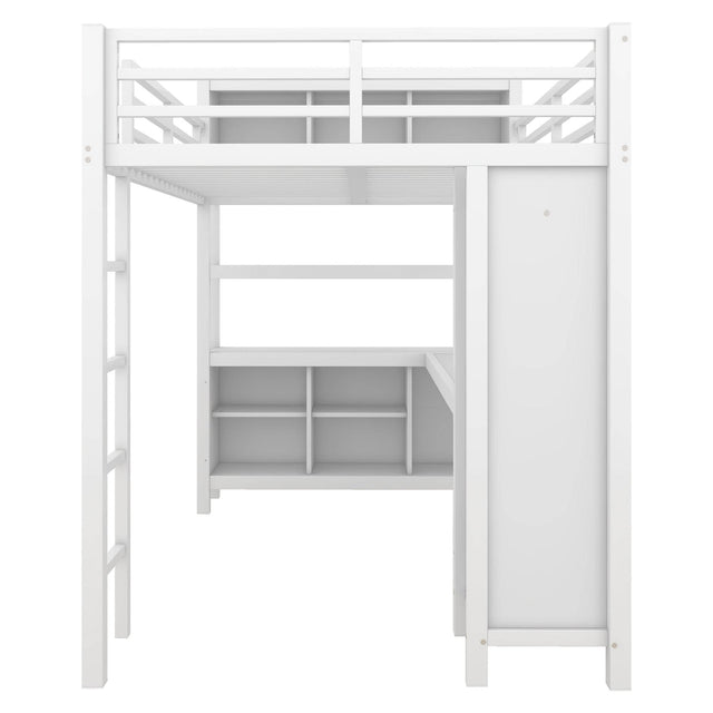 Full Metal Loft Bed With Wardrobe And L-Shaped Desk - Omega Lifestyles