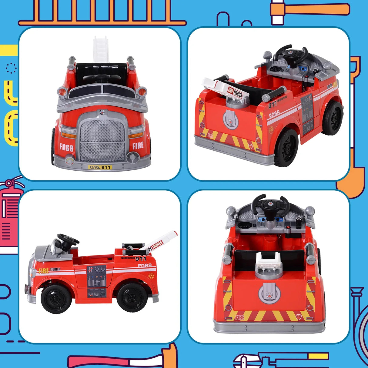 Electric Ride-On Fire Truck Vehicle With Remote Control - Omega Lifestyles