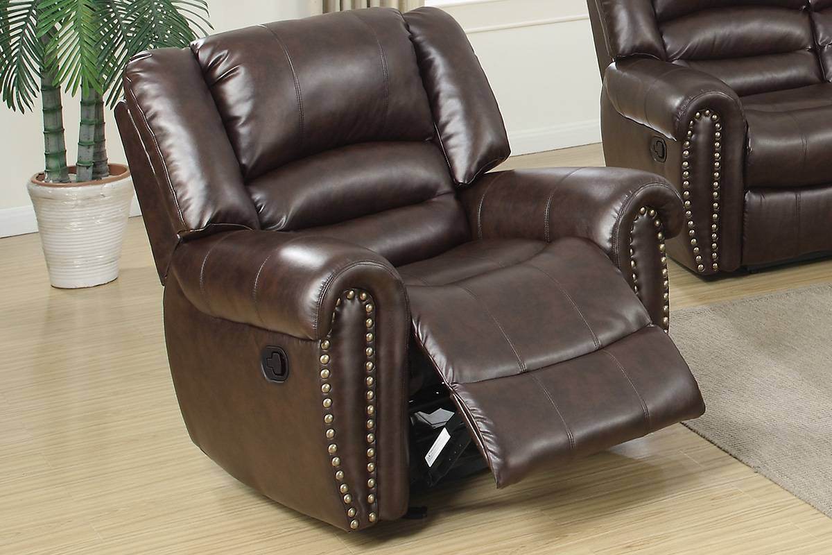 Manual Bonded Leather Recliner Chair With Nailhead Trim - Omega Lifestyles
