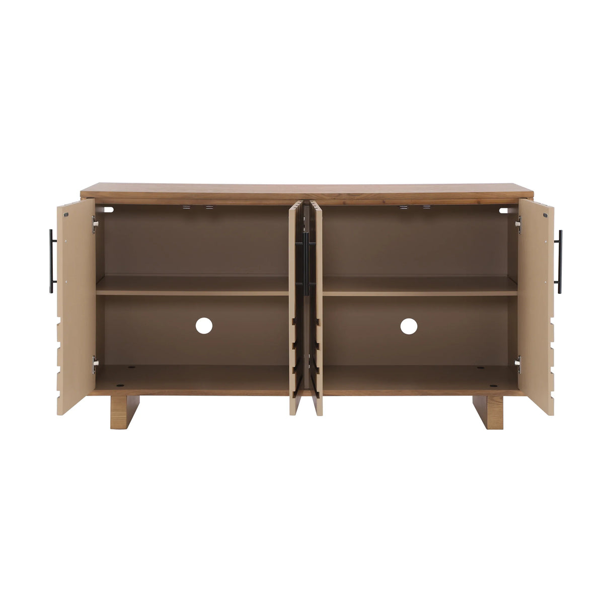 Modern Natural Finish MDF Metal 4-Door Sideboard Cabinet - Omega Lifestyles