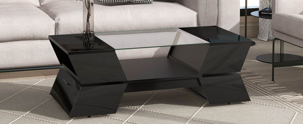 Modernist 2-Tier Black Tempered Glass Coffee Table - Sleep Galleria