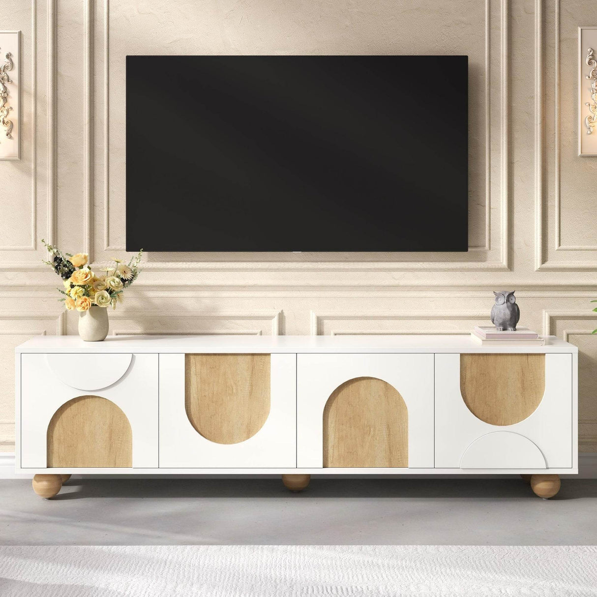 Farmhouse White MDF TV Stand With Cabinets - Sleep Galleria
