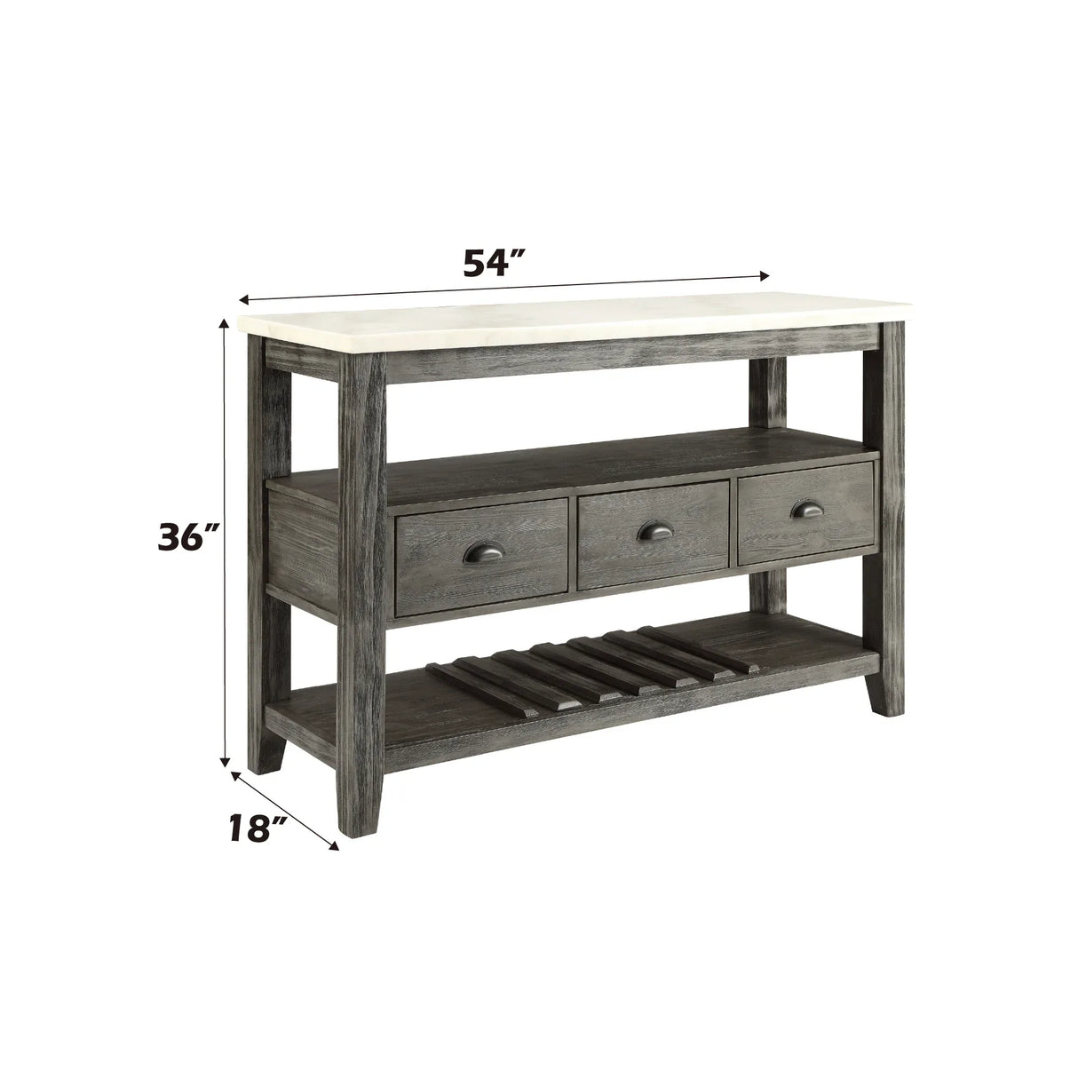 Gray Oak Marble Top Storage Server With Drawers - Omega Lifestyles