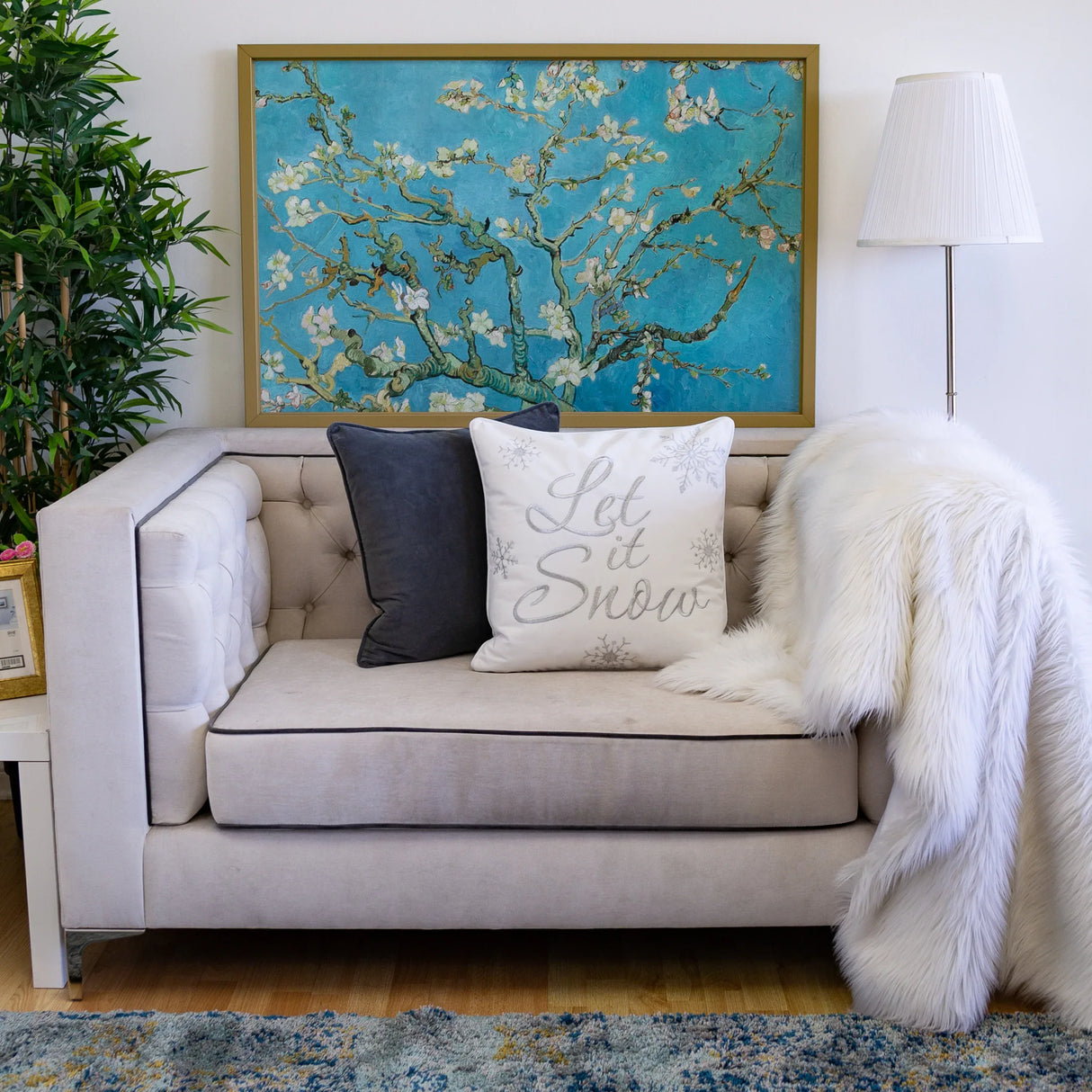 Let It Snow Embroidered Cotton Throw Pillow 20x20 Inch - Omega Lifestyles